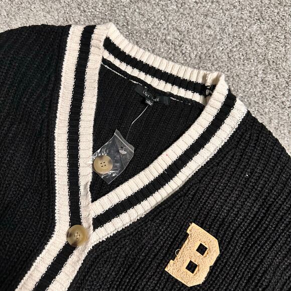 Letterman Sweater Patched Cardigan Oversized Black White Size L NEW - Picture 2 of 4